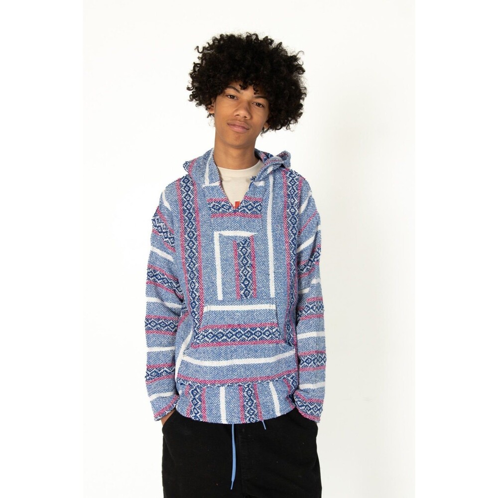 Baja Joe Ocean Greca Pancho Hoodie Blue Size Large